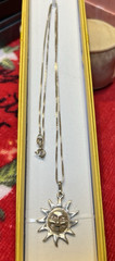 Vintage Sterling Silver .925 Smiling Sun Pendant Necklace wBox SS Box Chain 20″L