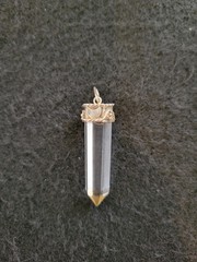 Natural Quartz Point Pendant With Green Tourmaline Sterling Silver, Rare Find!