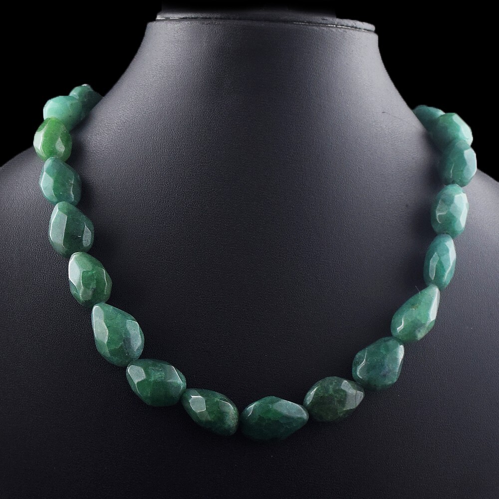 19 Inches Enhanced Faceted Emerald 522 Cts Beaded Necklace Jewelry VK 30 E600