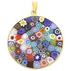 GlassOfVenice Murano Glass Millefiori Pendant in Gold-Plated Frame 1-1/4″
