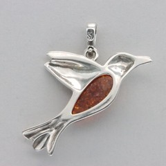 Cognac / Brown BALTIC AMBER Bird Dove Pendant 925 STERLING SILVER Natural #2601e