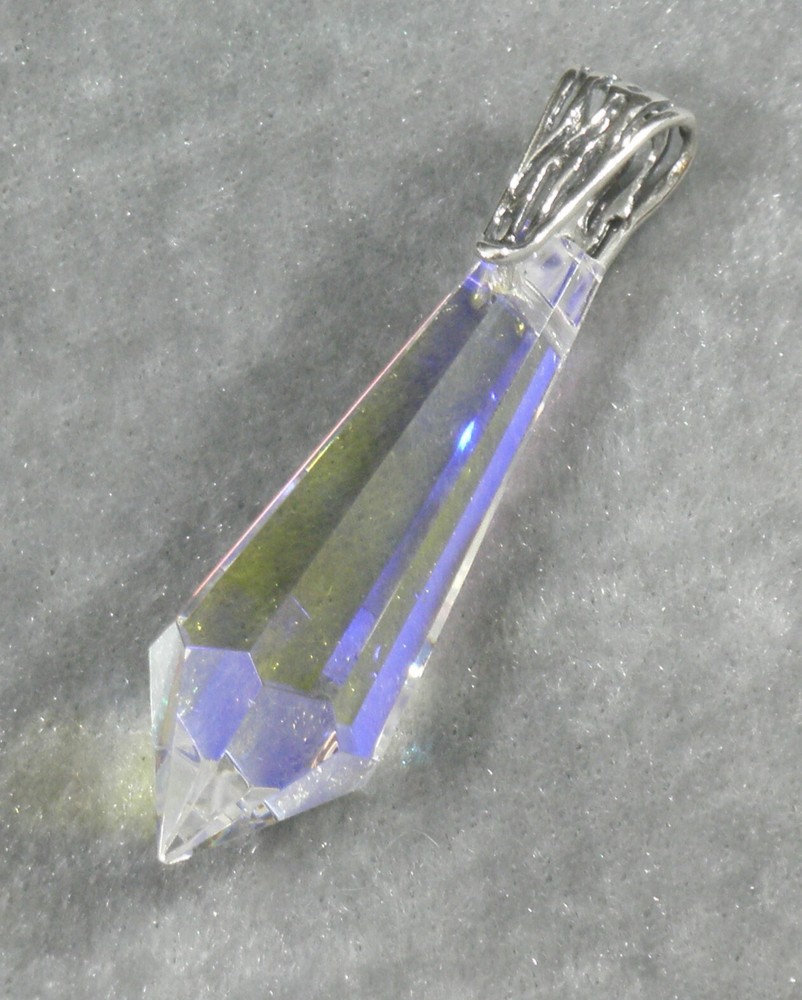 Clear AB Crystal Prism Faceted Point Pendant .925 Sterling Silver Bail 47mm
