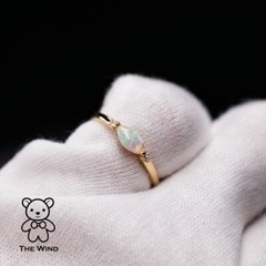 Minimalist Marquise Australian Solid Opal Diamond Ring 18K Yellow Gold