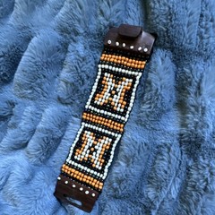 Beaded Adjustable Cuff Bracelet Wood Glass Multicolor Ethnic Orange Black White