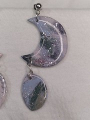 Handcrafted Polymer Clay Resin Silver Stud Dangle Blue Pink Green Earrings