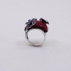 Size 5.5, Sterling 925 silver handmade statement red onyx ring marcasite flower