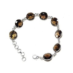 Smoky Gemstone Handmade Brass Silver Plated Bracelet