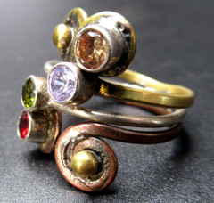Beautiful Mixed Metals Swirl Colorful Glass Artisan Ring Size 7.5