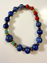 Natural Stone Lapis Lazuli Red Jasper Turquoise Bracelet.