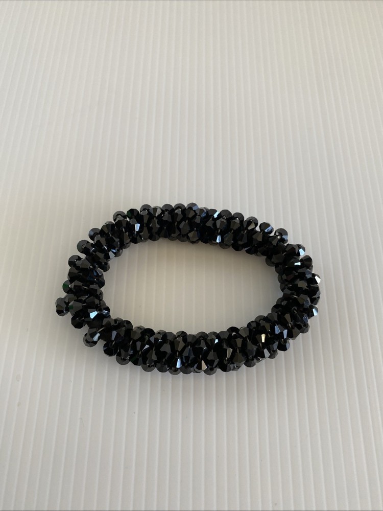 Single Strand Elastic Bracelet Black Weaved Beads Stretchable