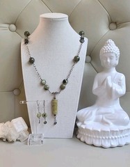 Handmade Artisan 925 Sterling Serpentine Shou Longevity Necklace And Earring Set