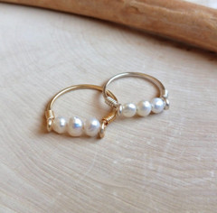Freshwater Pearl Ring, Baroque Keshi Pearl, Dainty, Wire Wrap, Gold Silver Band