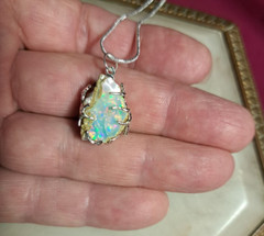 Unique Colorful Ethiopian Welo Opal Rough Pendant Silver Plated Tree Branch Wrap