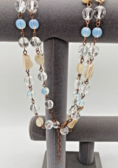 Handcrafted 29″ Beaded Necklace Copper-Tone wire links Crystals Opalite & Stone