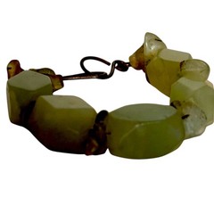 Chunky Pale Green Gemstone Bead Statement Bracelet Bohemian Hook Clasp