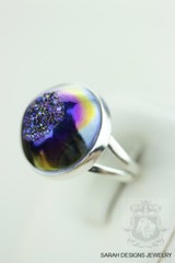 Size 8 ROUND TITANIUM DRUSY 925 Fine Sterling Silver Ring r1140