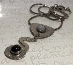 Handmade Textured 925S Moonstone Onyx Articulated Pendant Necklace 18” 13.6g