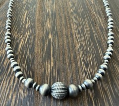 Sterling Silver Native Style SW Desert Pearls Necklace 4mm/2mm Adjustable 16-18”