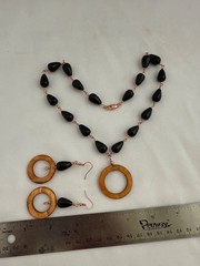 Copper Onyx and Copper MOP 19″ Necklace & Matching 2 3/4″ Earrings Set