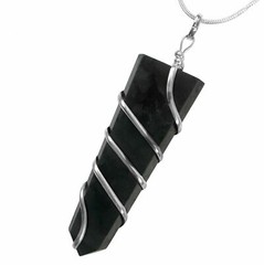 Real Shungite Wire Wrap Pendant Silver Spiral Necklace Handmade Reiki Heal EMF