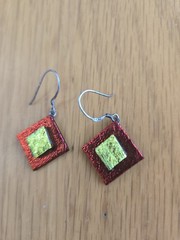 Dichroic Fused Glass 925 Sterling Silver Artsy Funky Retro Dangle Earrings