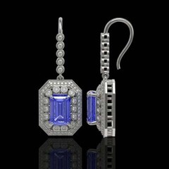 Transparent Purple Radiant Cut 9.12CT Tanzanite & 2.63CT Old Mine Cut CZ Earring