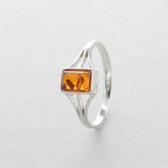 Square Cognac / Brown BALTIC AMBER Rectangle Ring – 925 STERLING SILVER #101e