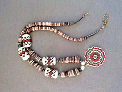 Woven Seed Bead Pendant Necklace Sterling Silver Handmade Shell Disc Pearl