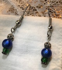 Cool Colors! Handmade 1 1/2-Inch Blue Green Silver Bead Earrings Discreet Small