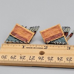 Handcrafted Beaded Dangle Post Earrings Painted With Geometric Design 2.5″