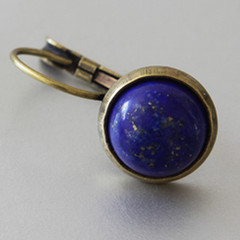 Lapis Lazuli Cabochons Antique Brass Leverback Earrings