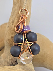 Copper Wire Wrapped 5-Point Star Pendant w/ Blue Flash Labradori & Amethyst Chip