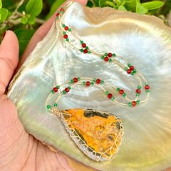 Handmade Natural Bumble Bee Jasper Druzy Crystal Micro Macrame Gemstone Necklace