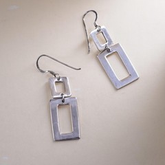 Vintage sterling silver handmade earrings, 925 simple rectangular dangles