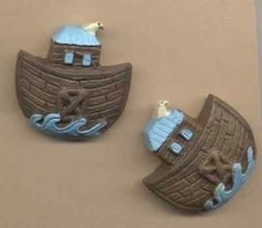 Huge Funky NOAH ARK BOAT BUTTON EARRINGS-Resin Spiritual Novelty Charm Jewelry
