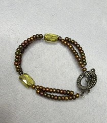 Handmade Seed Bead Bracelet Yellow Glass Accent Toggle Clasp Boho Artisa