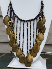 12k gold filled chain artisan bib treasure necklace vintage glass beads brass