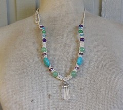 Quartz Double Terminated Point Adjustable Hemp Necklace with Aventurine Amethyst