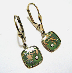 Vintage 90s Holly Yashi Niobium Bohemian Fern & Crystal Drop Dangle Earrings