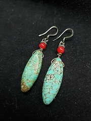 Statement Necklace Earrings Set Turquoise Red Coral Western Cowgirl Southwestern