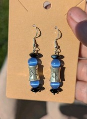 Handmade Cats Eye Sterling Bead Dangle Earrings