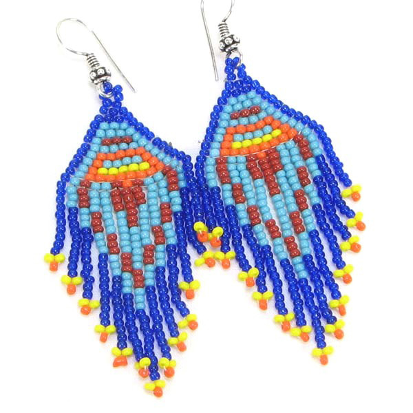 NEW BLUE ORANGE YELLOW HANDCRAFTED BEADED FASHION HOOK EARRINGS E17/35
