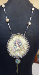 Handmade Crocheted art Necklace Cotton Fabrics embroidered crocheted+ Beads