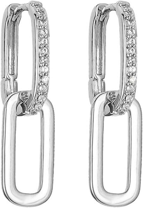 Hoop Dangle Earrings Silver Women Retro Earrings Geometric Style Jewelry 0.39 in