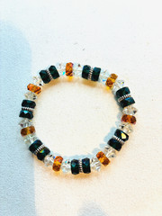 Bracelet Stretchy Bicone Crystal & Glass & Sterling Spacers Size 6.0″
