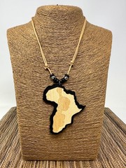 African Woman & Continent Wooden Pendant Necklace – Handmade Unisex Adjustable