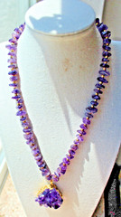 Natural Raw Amethyst Druzy Pendant Chip Bead Necklace Purple Crystal Statement