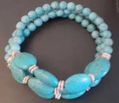 Estate Blue Howlite Gemstone Shell Stretchy Bracelet size Average