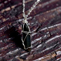 Natural Morion Point Quartz Crystal Necklace Dark Smoky Quartz Wire Wrap Pendant
