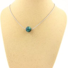 stones And Minerals. Necklace 1 Light Blue Tiger Eye Bead 8 Mm. Chain In A